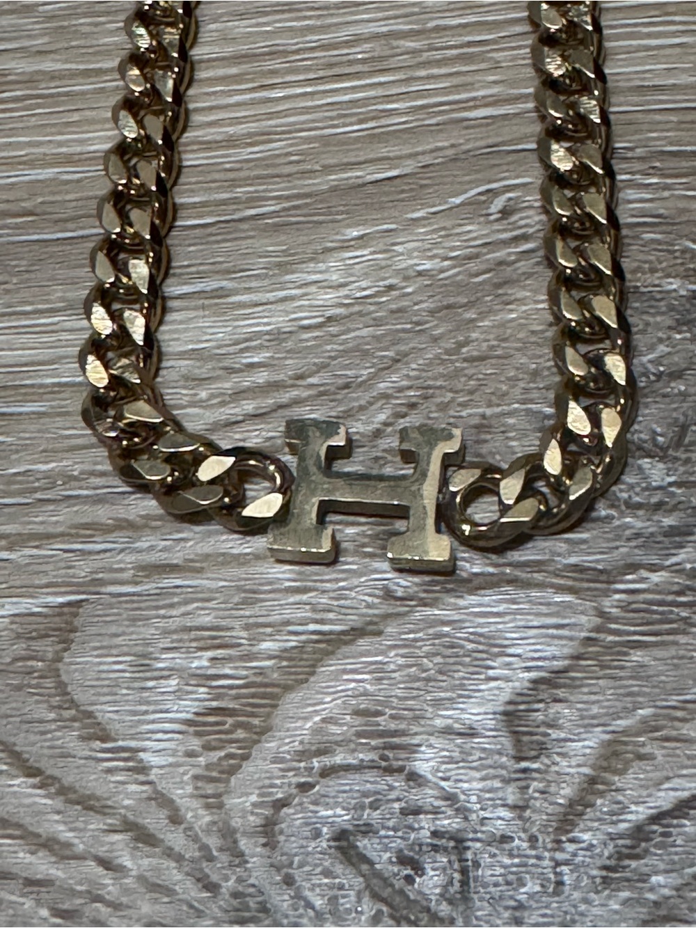 Gold Tone Stainless steel initial 'H' Link Curb Chain Necklace 9”
